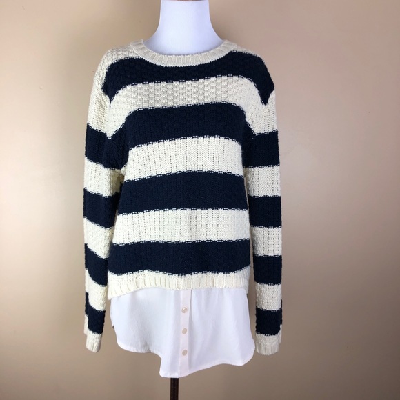 Monteau Sweaters - Monteau• Cream & Navy Blue Striped Sweater